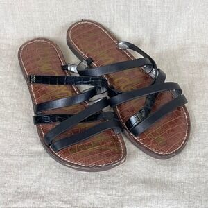 Strappy Flat Sandals Sam Edelman 9.5 Black Beach Resort Crocodile‎ Embossed